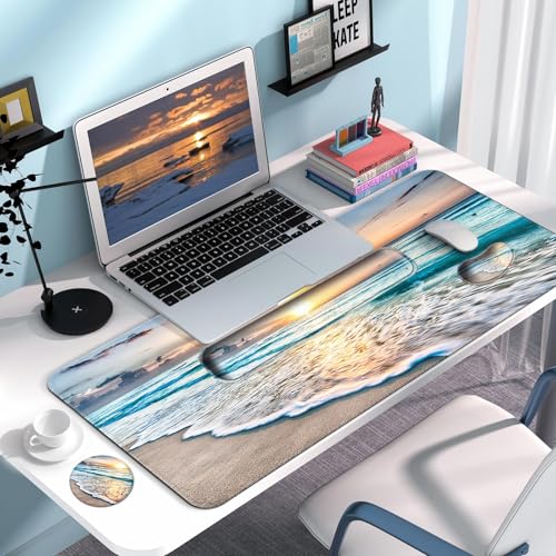 Keyboard Wrist Rest + Mouse Pad with Wrist Support + Desk Mat + Coaster 4 in 1 Set, XXL Large Gaming Mousepad Cute Ergonomic Mouse Pads for Desk Computer Laptop Office Decor-Vector Forest