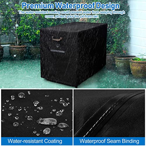 QH.HOME Fire Pit Cover Rectangular Super Waterproof 42" L x 24" W x 24" H, UPF 50+ Outdoor Fire Pit Table Cover 600D Strong Tear Resistant and Fading Resistant for Rectangular Fire Pit - Black