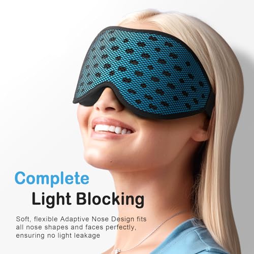 LitBear Breathable Sleep Mask, 3D Eye Mak Sleep for Side Sleepers Women Men, Light Blocking Sleeping Mask with Adjustable Strap, Soft Lightweight Eye Cover for Travel, Night Work, Nap, Office - Blue