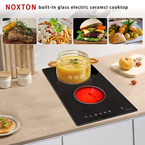 Noxton 2 Burner Electric Cooktop 12 Inch, Built-in Electric Radiant Ceramic Stove Top, Sensor Touch Control, Child Safety Lock, Timer, 3000W, Hard Wire for 220V~240V