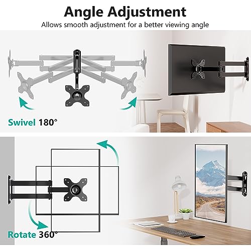 WALI TV Wall Mount Articulating LCD Monitor Full Motion 15 inch Extension Arm Tilt Swivel for Most 13 to 32 inch LED TV Flat Panel Screen with Mounting Holes up to 100x100mm (1330LM), Black