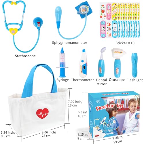 Liberry Doctor Kit for Toddlers 3-5 Years Old, 18-Piece Kids Doctor Bag Pretend Play Toys, Durable Medical Kit with Toy Stethoscope, Blue Doctor Gift for Boys Girls