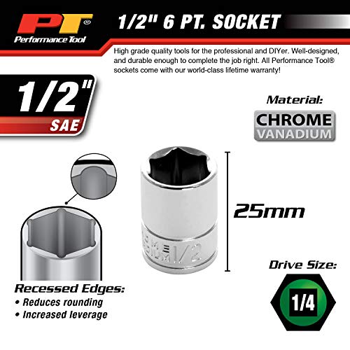 Performance Tool W36016 1/4-Inch Drive 1/2-Inch 6pt Socket