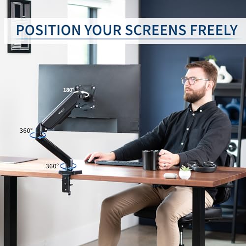 VIVO Single Monitor Height Adjustable Counterbalance Pneumatic Arm Desk Mount Stand, Classic, Universal VESA Fits Screens up to 32 inches, STAND-V001O