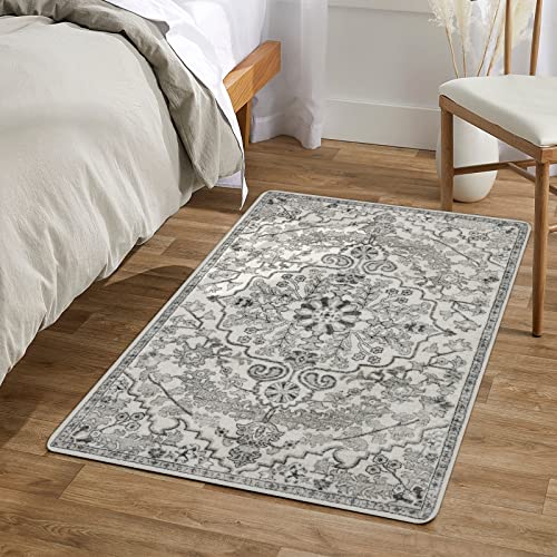 Lahome Bohemian Floral Medallion Area Rug - 4x6 Hot Pink Entryway Rug Soft Laundry Room Mat, Non-Slip Machine Washable Nursery Accent Carpet for Dorm Department Kitchen Office, Fuchsia/Multi