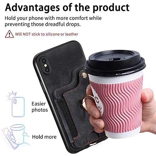 Phone Case for iPhone Xs Max Wallet Cover with Tempered Glass Screen Protector and Wrist Strap Lanyard RFID Credit Card Holder Ring Stand i X XR Xsmax 10x SX Xmax 10xs 10s 10 Plus Xmaxs Women Black