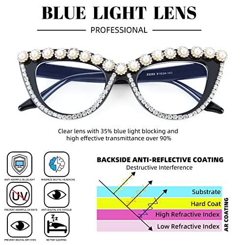 FEISEDY Diamond Glasses Blue Light Blocking Cat Eye Rhinestone Women Oversized Anti Eyestrain Computer Glasses Frame B2358