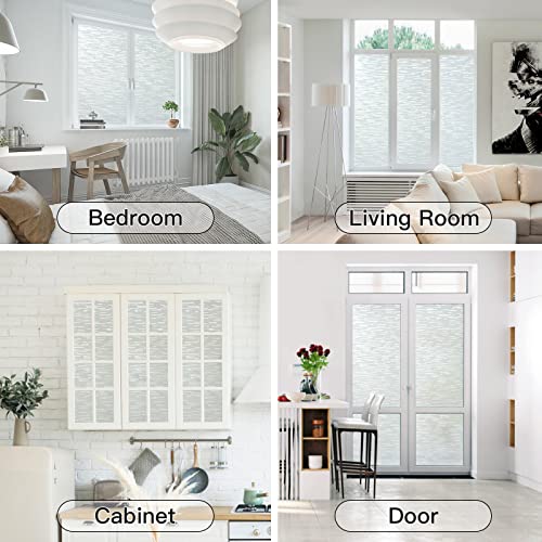 Haton Window Privacy Film, Frosted Glass Window Film, Static Cling UV Blocking Removable Window Clings, Opaque Window Stickers, Vinyl Window Coverings for Home Office, Non Adhesive 29.5 x 157.4 Inches