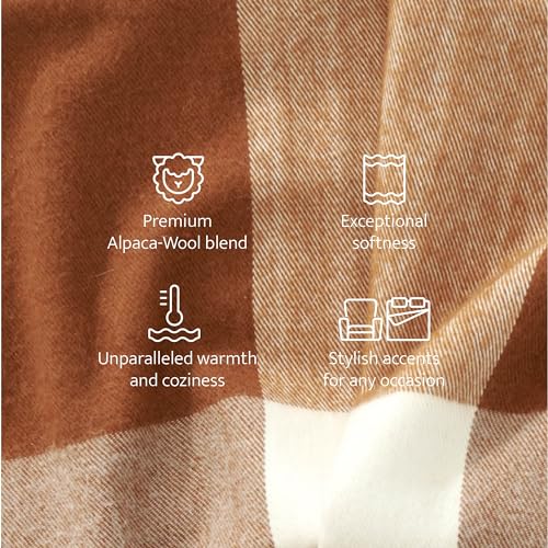 Double Stitch by Bedsure Alpaca Wool Throw Blanket - Soft Warm Blanket for Couch - Luxury Decorative Fleece Blanket, Fall Plaid Blanket, Perfect House Warming Gift, 50" x 60", Harvest Brown & Cream