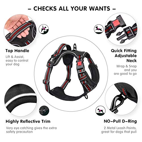 PoyPet No Pull Dog Harness, [Release on Neck] Reflective Adjustable No Choke Pet Vest with Front & Back 2 Leash Attachments, Soft Control Training Handle for Small Medium Large Dogs(Purple,S)