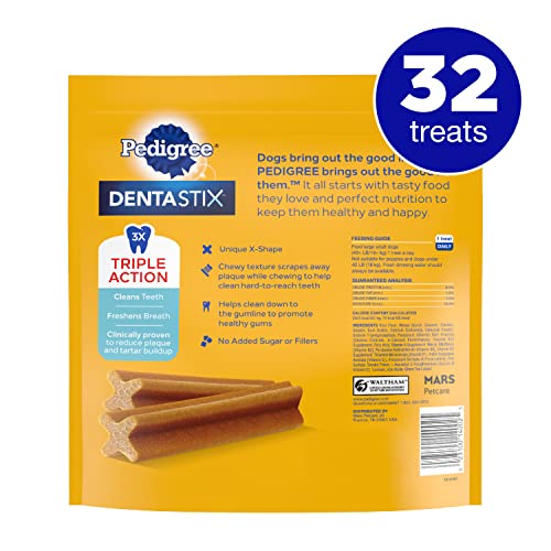 PEDIGREE DENTASTIX Large Dog Dental Treats Original Flavor Dental Bones, 1.66 lb. Pack (32 Treats)