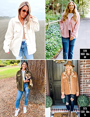 ZESICA Womens Winter Casual Sherpa Fleece Jacket Long Sleeve Button Solid Warm Fuzzy Outwear Coat Pockets,Wine,Large