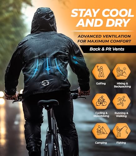 Foxelli Waterproof Rain Suit – Durable Breathable Lightweight Rainwear for Men & Women Perfect for Motorcycle Golf Fishing