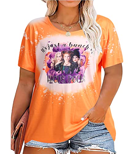 Women Plus Size Hocus Pocus Shirts Sanderson Sisters Graphic Tshirt Halloween Movie Short Sleeve Tee Tops Orange