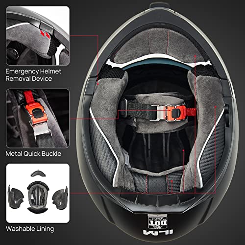 ILM Adult Motorcycle Modular Full Face Helmet Flip up Dual Visor DOT Approved Model 159(Gloss Black,Small)