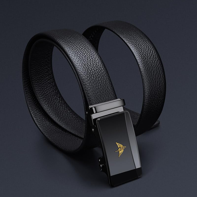 VANNANBA Mens Leather Ratchet Belts Slide Dress Belts for men Automatic Buckle with Gift Box