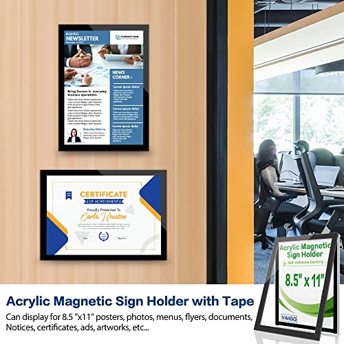 VAIIGO 8.5" x 11" Acrylic Sign Holder Wall Mount, Self-Adhesive Magnetic Display Frame with Nano Tape and Strong Magnetic Border for Wall, Door, Glass, Home, Store, Office (Black, 3Pack)