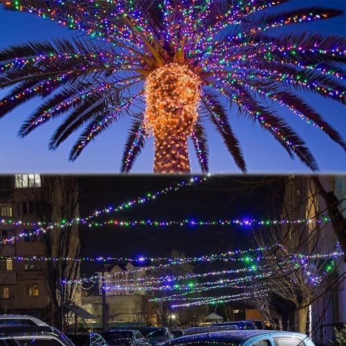 BHCLIGHT 95FT 240 LED Green Wire Christmas Lights for Outdoor/Indoor, Christmas Tree Lights with 8 Lighting Modes, Plug in String Lights for Christmas Decorations Party Wedding (Red&Cool White)