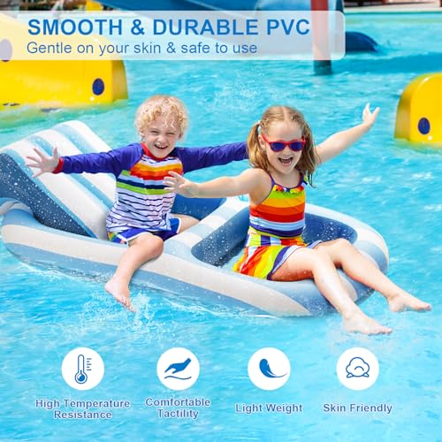 SKBANRU Pool Floats Adult Size, Inflatable Rafts Pool Lounger with Headrest & Cup Holder, Large Pool Floaties for Adult Heavy Duty Swimming Pool, Beach & Lake Sunbathing