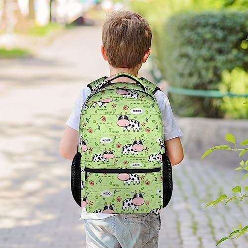 Mercuryelf Cow Backpack for Girls Boys, 16 Inch Green Backpacks for School Travel, Cute Lightweight Bookbag for Kids