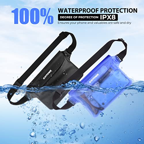 2-Pack Waterproof Pouch Bag with Waist Strap, ECHTPower Waterproof Fanny Pack, Dry Bag with Adjustable Belt for Beach Bulk Swimming Kayaking Floating Boating Fishing Hiking Pool Water Park