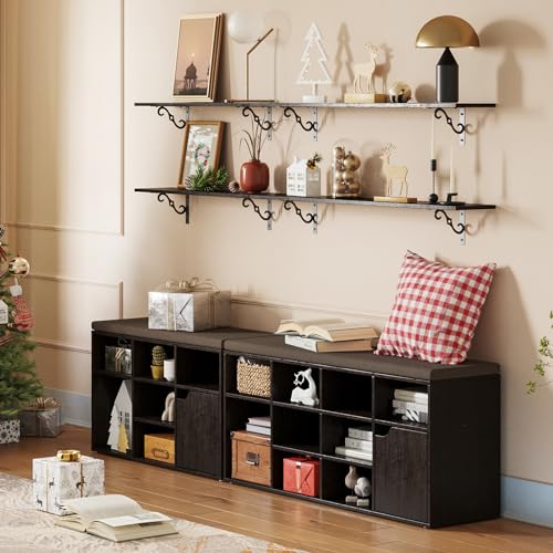 DINZI LVJ Long Wall Shelves, 23.6 Inch Large Floating Shelves Set of 2, Wide Display Shelf Wall Mounted with Brackets, Easy Hanging for Living Room, Toilet, Office, Bedroom, Espresso