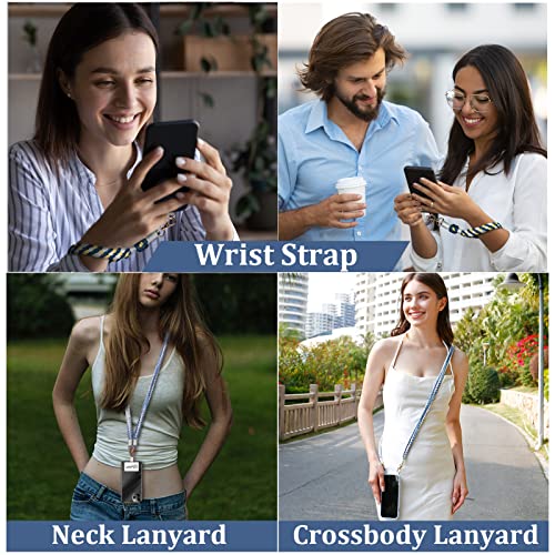 Lostars Boho Macrame Phone Wrist Strap,Phone Wristlet Strap with Tether Tab,Anti-Loss Phone Bracelet Strap (Blue set)