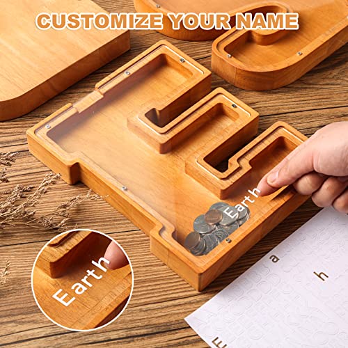 Wooden Letter Piggy Bank for Kids Boys Girls Large 26 Alphabet Money Bank Personalized Custom Name Transparent Saving Coin Bank, Perfect Christmas,Birthday Gift for kids Adults and Home Decoration (I)