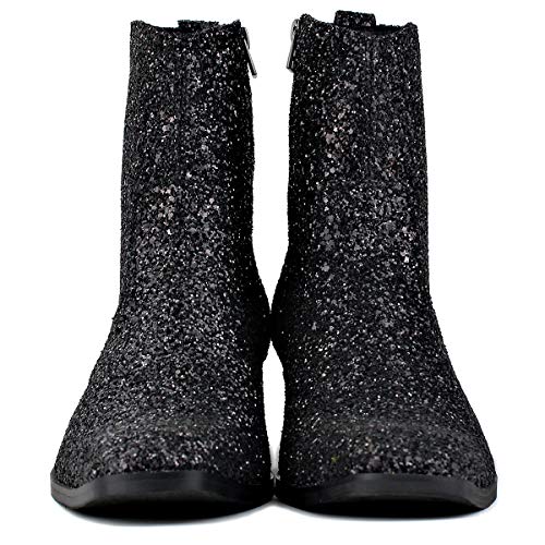 OSSTONE Dress Boot for Men Leather Glitter Chukka Designer Boots Casual Heel Shoes Zipper-up JY009-Silver Black-11.5