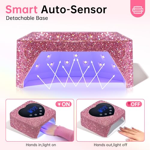 CHRISTINE SHELLY UV LED Nail Lamp 72W Rechargeable Sparkly Wireless Nail Dryer Gel Polish Light with 5 Timer Setting Professional Quick Dry Curing Lamp with Display Auto Sensor for Salon & Home