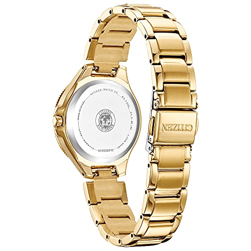 Citizen Women's Eco-Drive Dress Classic Crystal Watch in Gold-tone Stainless Steel, Silver Dial (Model: FE1192-58A)