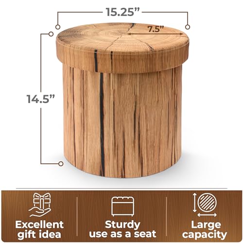 Sorbus Tree Stump Stool, Toy Storage Ottoman 15 Inch Fake tree stumps Log Stool Storage, Artificial Tree Trunk, Perfect Footstool Kids Toy Chest, Rustic Log Cabin Decor Bench, Pedestal, Side End Table