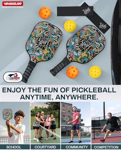 VINSGUIR Pickleball Paddles Set of 2, USAPA Approved Pickleball Set with 4 Pickleball Balls, 1 Pickleball Bag, 2 Sport Headbands Pickleball Set Gifts for Women Men Beginners