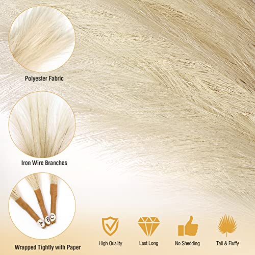 GAOMON 4 PCs Faux Pampas Grass Decor, 44 Inch Large Tall Fluffy Artificial Fake Flower Boho Decor, Bulrush Reed Grass for Vase Filler, Farmhouse Home Wedding Decor (Beige)