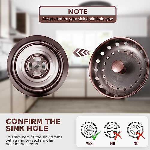 Mudder 3 Pcs Kitchen Sink Drain Strainer and Stopper Stainless Steel Garbage Disposal Plug with Handle Universal Anti-Clogging Kitchen Sink Filter Sieve Basket Strainer(Antique Copper)