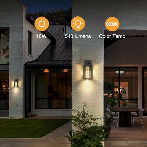 VIANIS Black Outdoor Wall Sconce, Dusk Dawn Exterior Lighting Wall Mount House with Crystal Bubble Glass, Waterproof Modern Outdoor Light Fixture Front Porch, LED Coach Lights for Garage Lantern