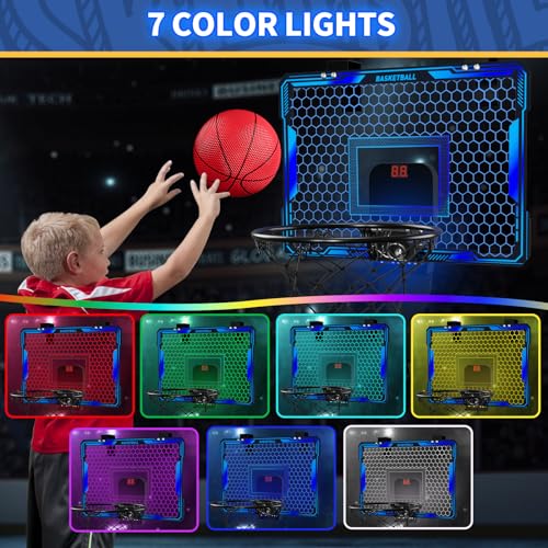 HYES Mini Basketball Hoop Indoor, Over The Door Basketball Hoop with Scoreboard/Ball Stand/3 Balls, Basketball Toy Gifts for Kids Boys Girls Teens Adults, Suit for Bedroom/Office/Outdoor/Pool, Black