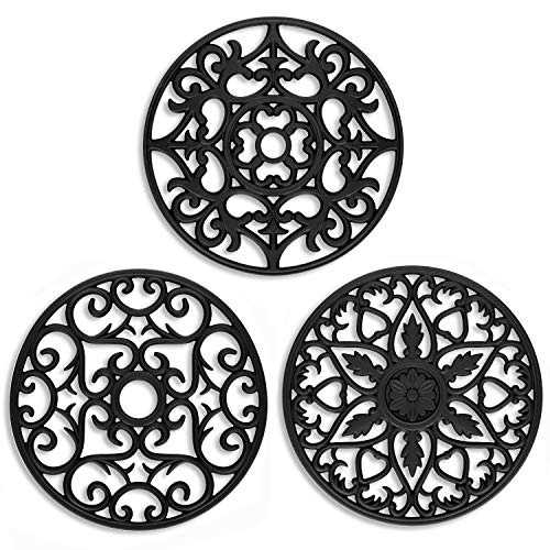 ME.FAN Trivets/Silicone Trivets 3 Pcs Silicone Mats for Hot Dishes/Hot Pots/Hot Pans, Hot Pads to Portect Table and Counter Top - Flexible/Durable/Non Slip (Black)