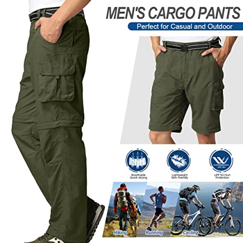 Men's Outdoor Quick Dry Convertible Lightweight Hiking Fishing Zip Off Cargo Work Pants Trousers,Army Green,29