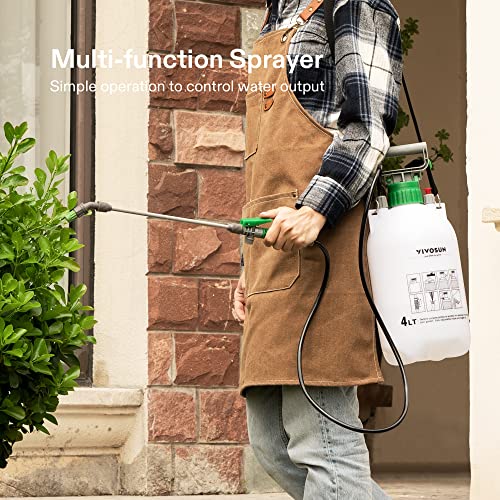 VIVOSUN 1 Gallon Pump Pressure Sprayer, 4L Pressurized Lawn & Garden Water Spray Bottle with 3 Water Nozzles, Adjustable Shoulder Strap, Pressure Relief Valve, for Plants and Cleaning