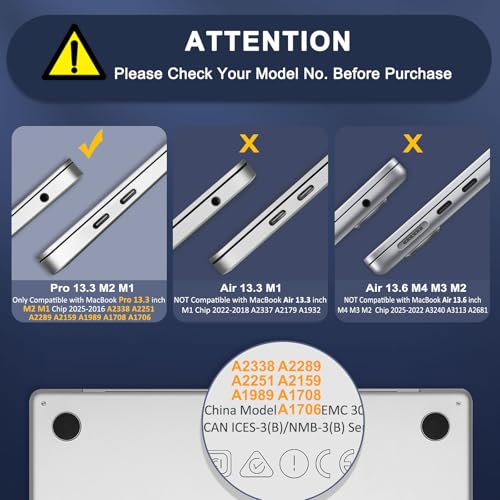 MOSISO Compatible with MacBook Pro 13 inch Case M2 2025, 2024, 2023, 2022-2016 A2338 M1 A2251 A2289 A2159 A1989 A1708 A1706 with/Without Touch Bar, Plastic Hard Shell&Screen Protector, Black