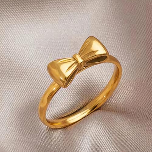 munone Bow Ring Bowtie Knot 18k Gold Plated Titanium Cute Stackable Non Tarnish Comfort Bands Rings for Women