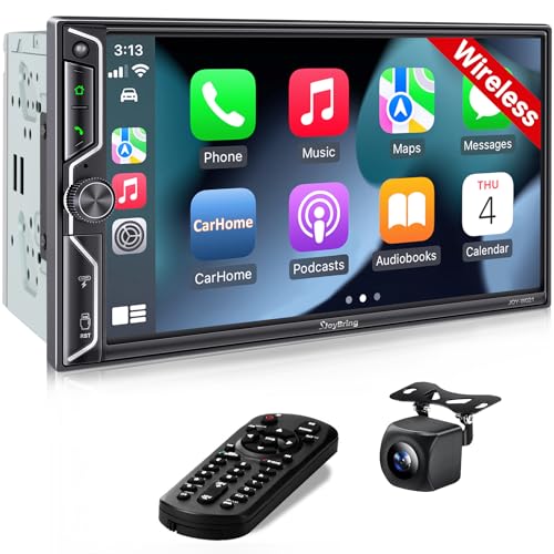 [QLED Screen Upgrade] Double Din Car Radio with Wireless Apple CarPlay and Android Auto, Bluetooth, 4.2-Channel Audio Output, MirrorLink, 7" HD QLED Touchscreen, Backup Camera, AM/FM Car Stereo