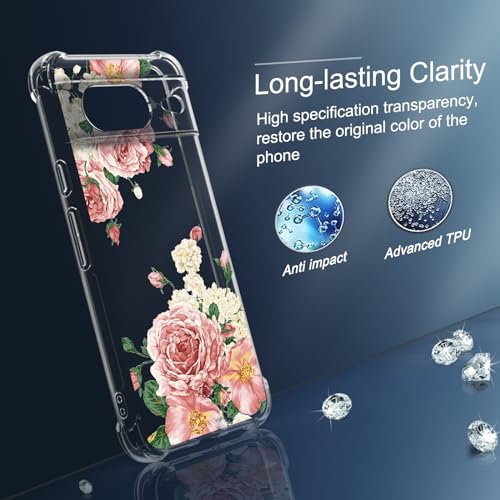 Osophter for Google Pixel 8A Case: Women Girls Flower Floral Shock-Absorption Flexible TPU Rubber Cover for Pixel 8A Phone Case(Big Sun Flower)