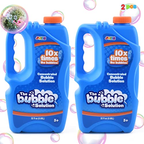 JOYIN 2 Bottles Bubbles Refill Solutions 64 oz (up to 5 Gallon) Big Bubble Solution 64 OZ Concentrated Bubble Solution for Bubble Machine, Gun, Wand Refill Fluid Summer, Easter Toys (Blue)