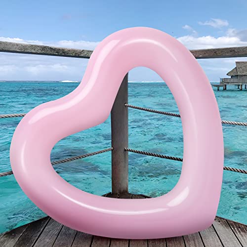 HeySplash Pool Floats, Adult Size Heart Inflatable Pool Floatie for Bachelorette Party, Swim Tube Rings, River Lake Beach Floaty, Wedding Bride Decoration, Fun Toy Raft Lounge for Kids, Pink