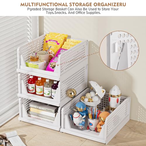 SNSLXH 5 Pack Stackable Closet Storage Basket, Multifunctional & Foldable Closet Organizer for Bathroom Kitchen Laundry Room Wardrobe Storage, Space-Saving Clothes Storage Drawer Organizer, Green