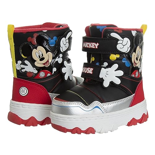 Disney Mickey Mouse Snowboots - Fur Lined Insulated Waterproof boys Winter Boots - Black/Red (size 6 Toddler)