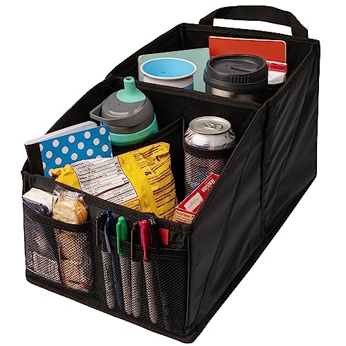 Lusso Gear Car Seat Organizer with Cup Holders - Front or Backseat Organizer - 9 Storage Compartments for Travel - Fits Cars, Trucks, and Vans - Black