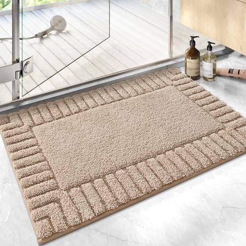 DEXI Bathroom Rugs 16"x24", Non Slip Bath Mats for Bathroom Floor, Ultra Soft and Absorbent Bath Rug Shower Carpet, Machine Washable, Beige